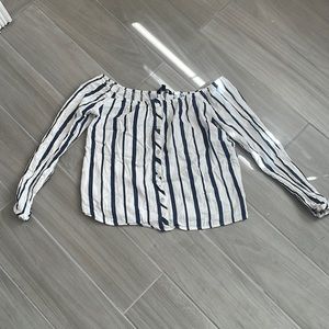 Navy and white striped off the shoulder top